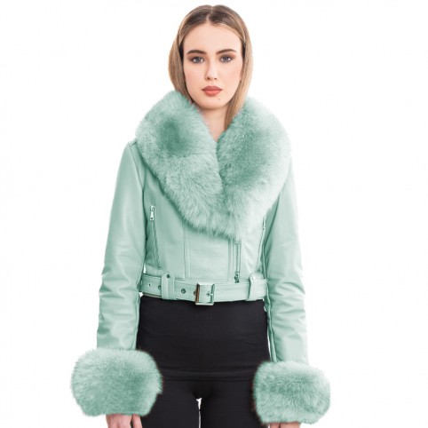 Perfecto Cuir Agneau Col et Poignets Renard - MEDIANE